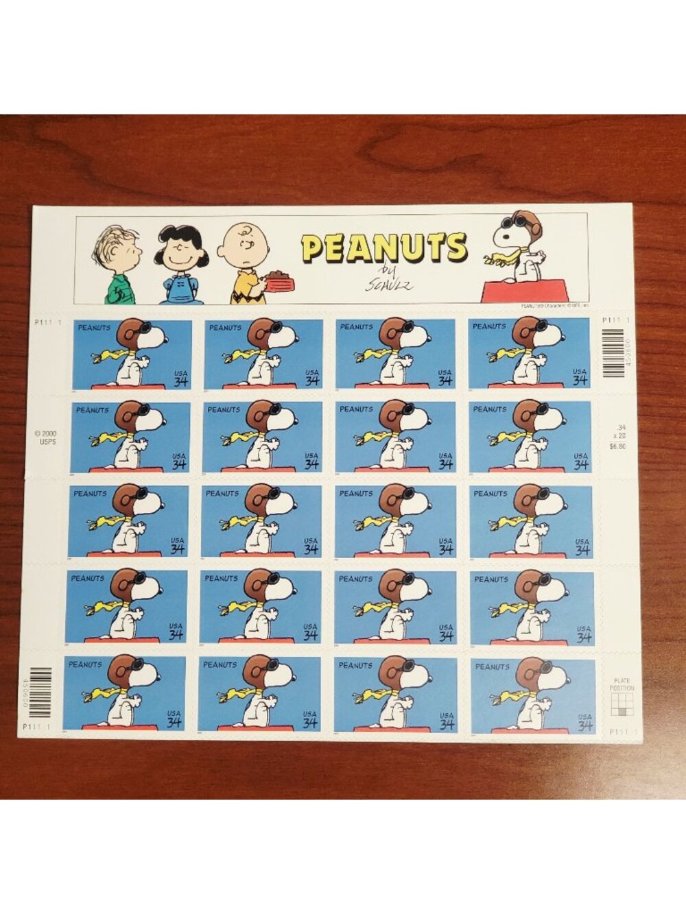 2001 Snoopy Flying Ace Stamp Pane 34c Peanuts USPS Sheet Scott 3507 20 Stamps